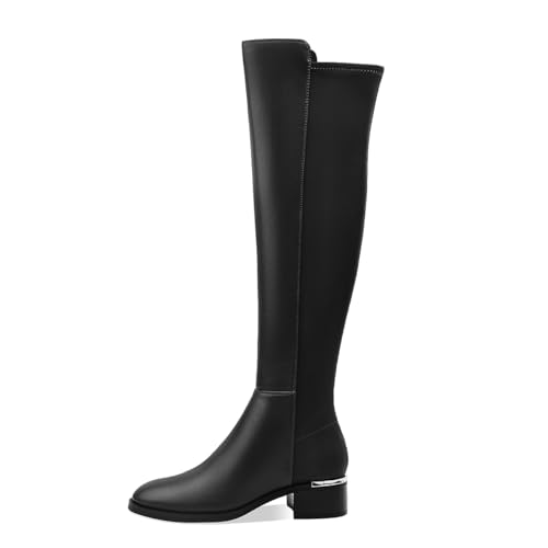 Women Over the Knee High Boots Chunky Heel Round Toe Low Heeled Boots with Stretchy Panel for Women Girls Ladies Fall Winter