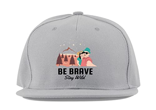 Casquette baseball unisexe en coton gris Be Brave Stay Wild visière plate réglable