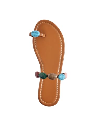 GORGLITTER Women's Toe Ring Thong Flat Sandals Gemstone Decor Slip On Boho Slide Sandal Flip Flops2