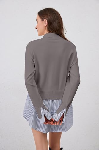 Image of Turtleneck Asymmetrical Sweaters for Women Patchwork 2 in 1 Pullover Knit Sweater Slit Button Down Shirt 2026 Fall
