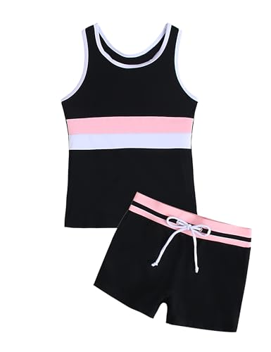 Girls Swimsuit Two Piece Boyshort Tankini Swimwear Summer Beach Rash Guard Bathing Suit Set for 5-15 Years Old Kids