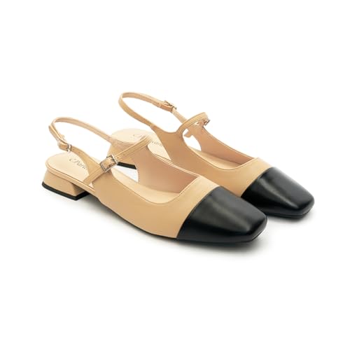 C. Paravano Square Toe Slingback Sandals for Women | Women's Slingback Flats | Sandals for Women | Block Heel Slingback | Closed Toe Sandals Women2
