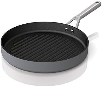 Ninja C30530 Foodi NeverStick Premium 12-Inch Round Grill Pan, Hard-Anodized, Nonstick, Durable & Oven Safe to 500°F, Slate Grey