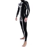 BlaySaney Men's Crotch with Zipper Bodysuit Full Body Leotard and Long Sleeve Wetlook PVC Catsuit Shoulder