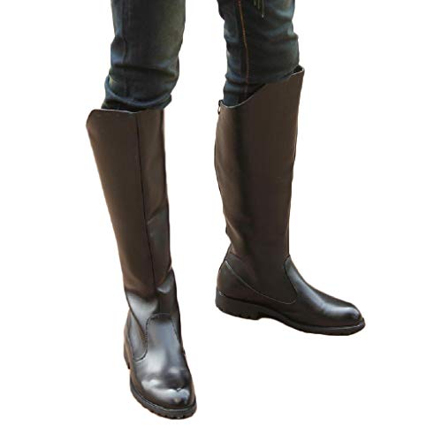 CnFPX Men Riding Knight Boots Leather Equestrian Shoes Motorcycle Boots Stage Outdoor Biker High Long Boots Zip British Style Knee High Army Boots,Black-42