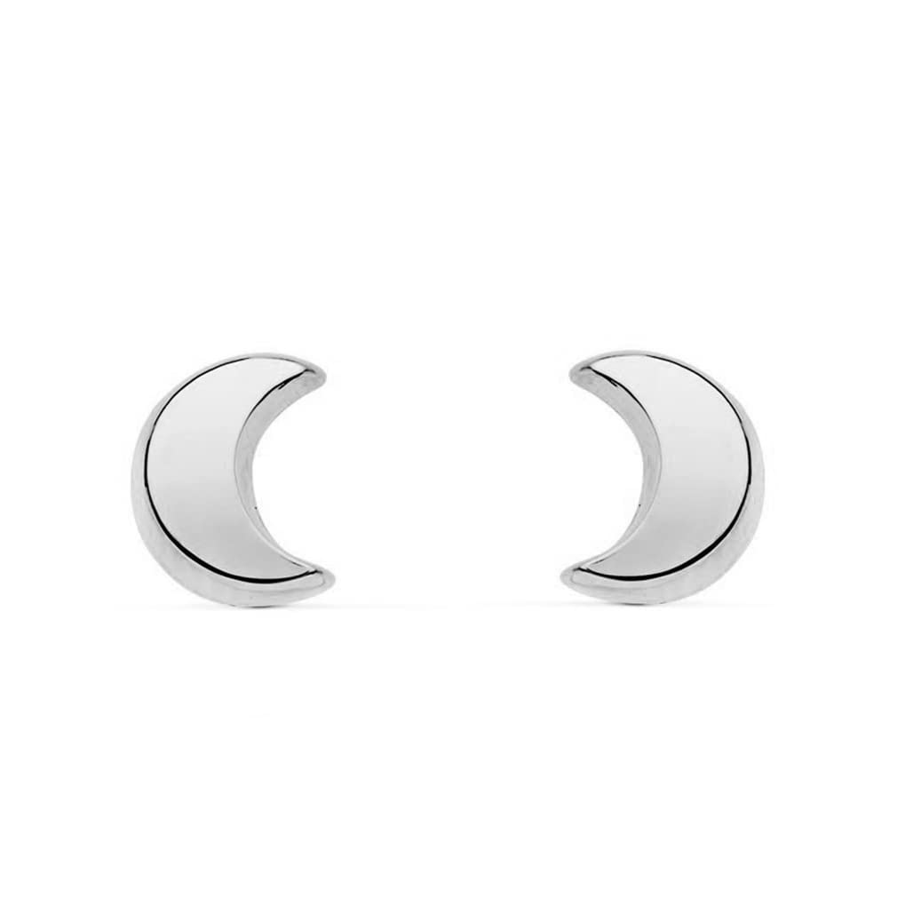 Monde Petit Pendientes Bebe o Niña Oro Blanco media luna lisa (9kts) - Estuche Regalo - Certificado de Garantía - Mondepetit