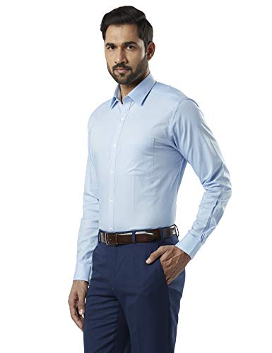 Image of Raymond Men's Pure Cotton Solid Pattern Slim Fit Semi Cutaway Collar Full Sleeve Formal Shirt