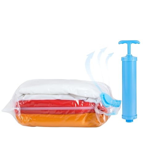 Image of Signamio 5 Pack Smart Saver Vacuum Bags for Clothes with Pump (1 Large /2 Medium /2 Small) Reusable Travel Storage Bags with Hand Pump for Clothes,Vaccine Sealed Space Saver Compression Bags for Travel