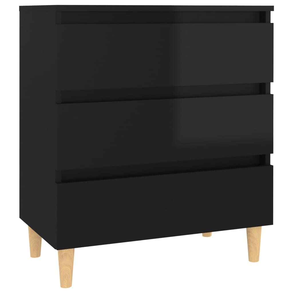 Aparador negro brillante de 60 cm con 3 cajones y patas de madera para salon