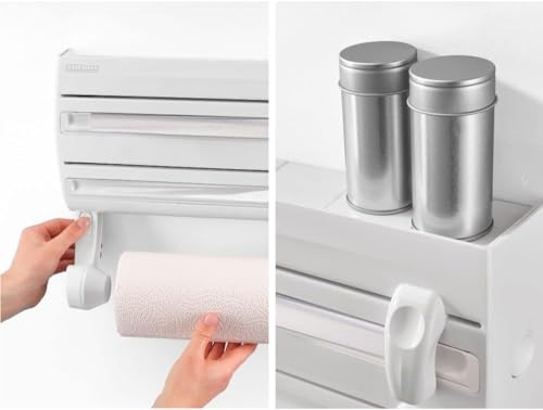 Foto von Leifheit Wandrollenhalter Parat F2 ComfortLine-Serie für insgesamt 3 Rollen, Folienschneider mit Abstellfläche für Gewürze und abnehmbarem Küchenrollenhalter, weiß