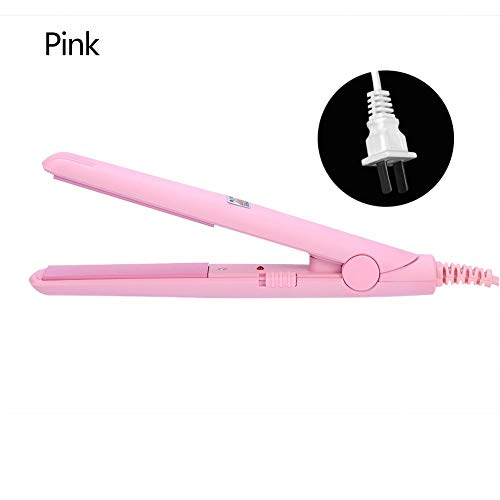Hair Straightener, 4Colors 2 in 1 Mini Hair Straightener Ceramic Tourmaline Plate Beauty Flat Iron Heating Curler(PINK-US)