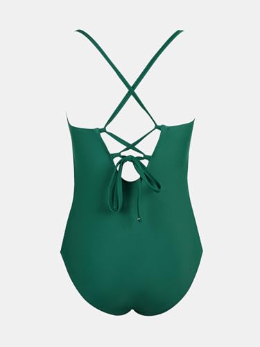 CUPSHE Maternity One Piece Swimsuit Scoop Neck Women's Bathing Suit Scalloped Lace up Back Criss Cross Tie Pregnancy, L Green - Image 6