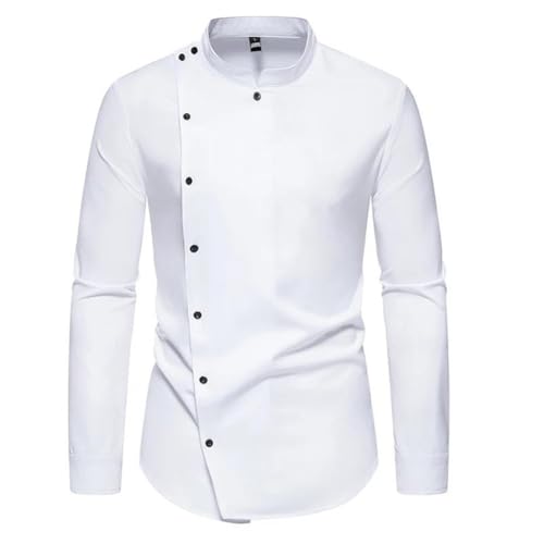 Men's Solid Long Sleeve Shirt Casual Restaurant Chef's Uniform Shirts Diagonal Button Work Shirt2