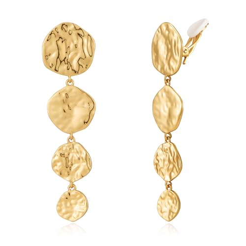 Image of WOWORAMA Chunky Clip On Earrings for Women Vintage Flower Statement Earrings Large Floral Clips Dangle Earring Trendy Non Pierced Jewelry Gold /Silver