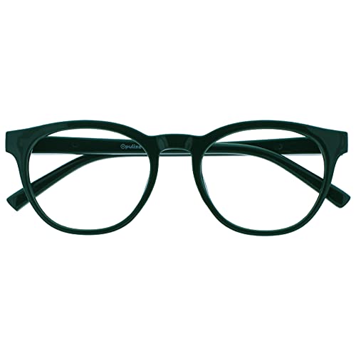 OPULIZE Blu Gafas con Bloqueo de Luz Azul Montura Redonda Verde Oscuro Bisagras de Muelle Mejoran el Sueño Ordenador Gaming Antirreflejante Hombre Mujer B5-6 +0.00