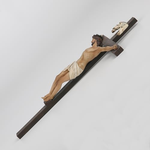 BC Catholic Crucifix Wall Cross, Jesus Christ Wall Decor for Home Altar, Religious Gift, Handmade Renaissance Sculpture by Buildclassic (Full Color Simplified Version)
