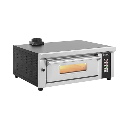 Royal Catering Horno eléctrico de pizza 1 cámara de cocción 400 °C 4200 W para 4 pizzas con diámetro de 33 cm de diámetro regulable por separado calor superior e inferior de arcilla refractaria panel