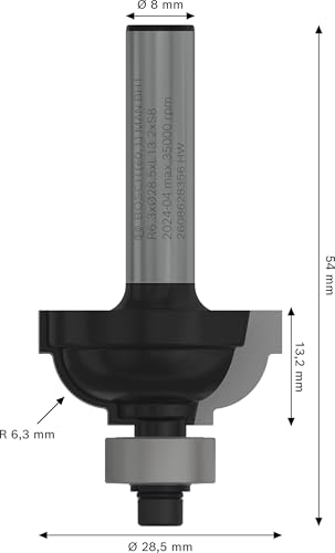 Image of BOSCH PRO Cove Router Bit | R6.3xO28.5xL13.2xS8mm | Crafted for Smooth Edges | Clean, Concave Profiles in Wood & Composites | Durable Carbide Edge | Kickback-Resistant Design