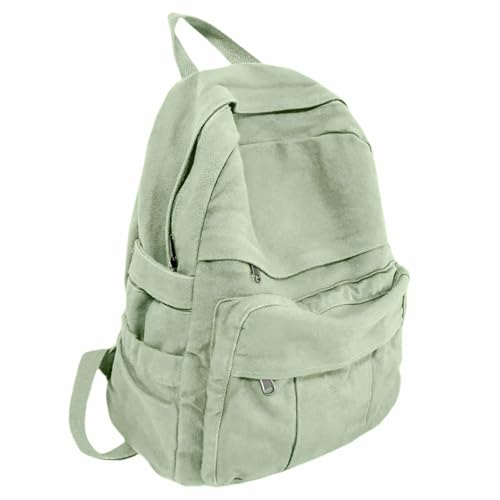 Image of Sage Green Canvas Backpack for Women Retro Aesthetic Rucksack Basic Backpack for High School /College Students Travel Laptop Bag