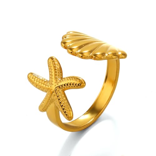 Golden Ring For Women Elegant Starfish Anti Tarnish Stainless Ste...