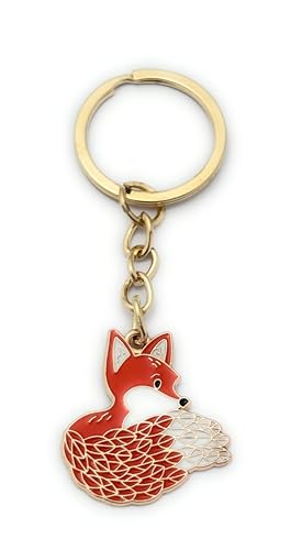 Fox Keyring Key Ring with Enamel Charm and Gold Tone Keychain