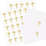 Whaline 500Pcs Gold Cross Sticker Foil Baptism Envelope Seal Sticker Easter Christening Cross Shaped Adhesive Label Decal for Baptism Party Card Envelope Sealing Supplies?1.4in,5.5 * 7.5in?