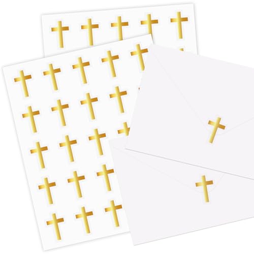 Autocollants croix or pour baptême et enveloppes - Lot de 500 pièces Whaline