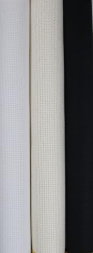 Image of KCS 3 pc of 15 inch x 18 inch(38cmx45cm) 16 Count Cross Stitch Cotton Aida Cloth Needlework Rolled Fabric Box,16CT,White+Antique White+Black