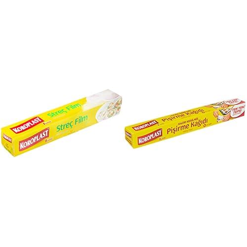 Koroplast Streç Film 30 cm x 33 mt ve Koroplast Hazır Kesilmiş 16 Adet Pişirme Kağıdı (1 x 16 Adet)