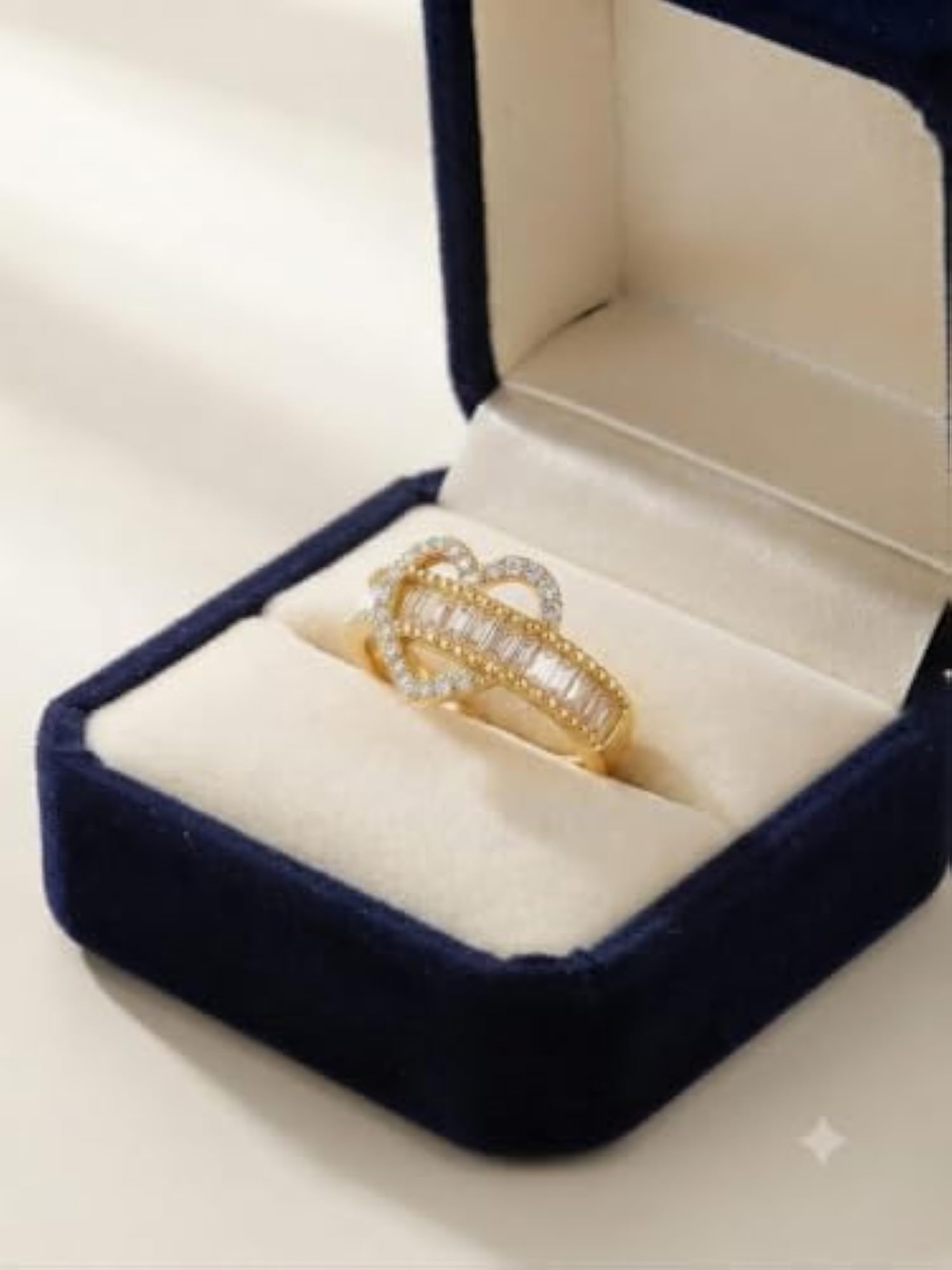 Women's Gold Tone Heart Shape Adjustable Ring, Cubic Zirconia
