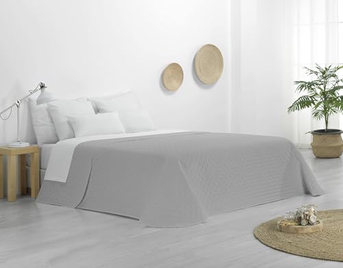 Donegal Collections Colcha de Verano Cama 105-200x260 cm Reversible Gris Claro Kay - Colchas de Verano Acolchado Fino Extra Suave Cubre Cama Multiusos para Primavera, Verano y Entretiempo