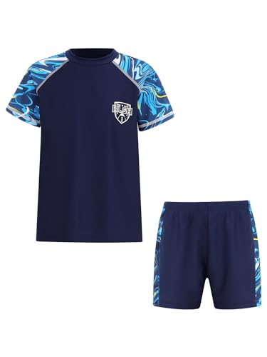 Yartina Boys Swim Trunks with Tops Set Short Sleeve Swimsuit UPF 50+ Rash Guard Beachwear Bathing Suit3