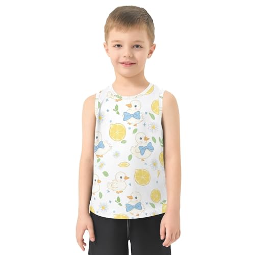 Bolaz Boys Athletic Quick Dry Tank Top Sleeveless Workout T Shirts Age 11-15,Lemon Duck Pattern2