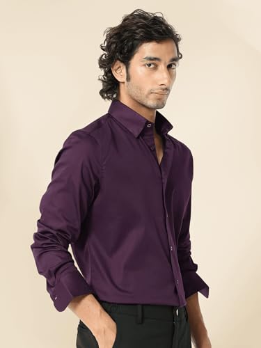 Image of IndoPrimo Men's Satin Shirt with Spread Collar Neck Line Solid Pattern Full Sleeves Regular Fit Western Style and Standard Length
