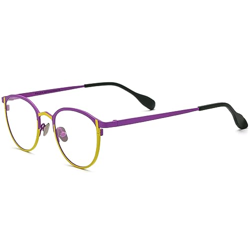 Image of FONEX Colorful Pure Titanium Glasses Frame Women Retro Round Eyeglasses F85782