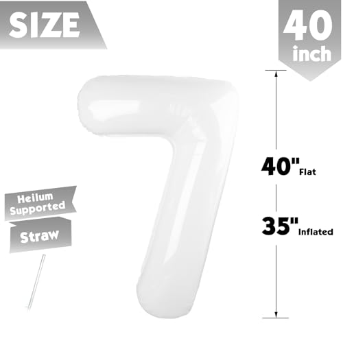 Image of 40 Inch White Number 7 Balloon Birthday Party Decorations for Men & Women | 40 Inch White inflatable foil number balloons, large birthday decorations for 7th birthday