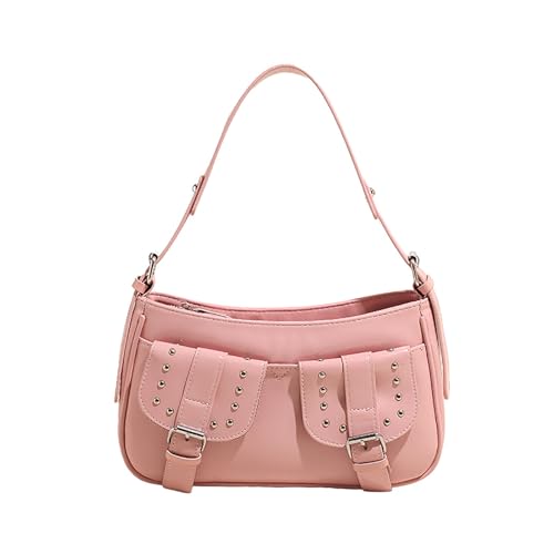 Bolso de hombro de moda Y2k para mujer, bolso de mano coqueto, bolso bandolera pequeño para debajo del brazo (Pink)