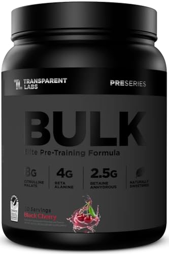 Transparent Labs Bulk Black Pre Workout - Clinically Dosed, Sugar Free Preworkout for Men and Women with Beta Alanine Powder, Citrulline Malate, & Caffeine - 30 Servings, Black Cherry