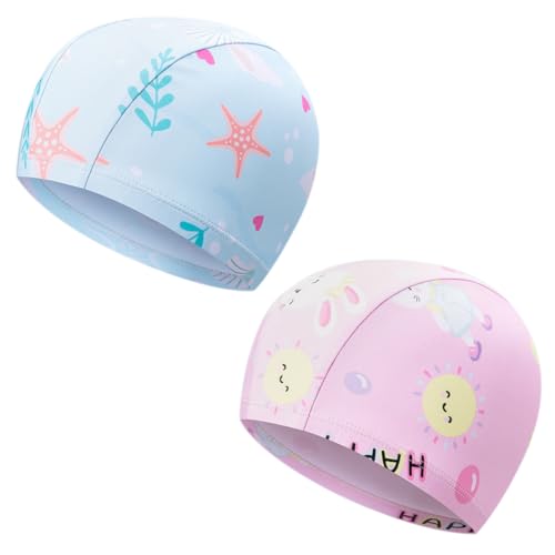 2 Piezas Gorros de Piscina para Niño, Gorros de Natación de Niños Lindos Gorro, Gorros de Tela de Natación para Niña, Gorro Piscina Bebé, de 1 a 6 Años