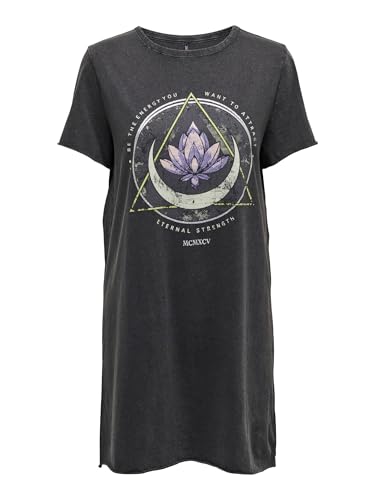 ONLY Vestido de algodón Estampado de Verano con Manga Corta para Mujer, Color:Negro-2, Talla:S