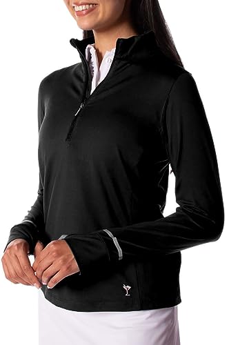 GOLFTINI Women’s Long Sleeve Quarter-Zip Pullover – Lightweight, UPF 30+, Thumbholes & Reflective Cuff for Golf & Activewear