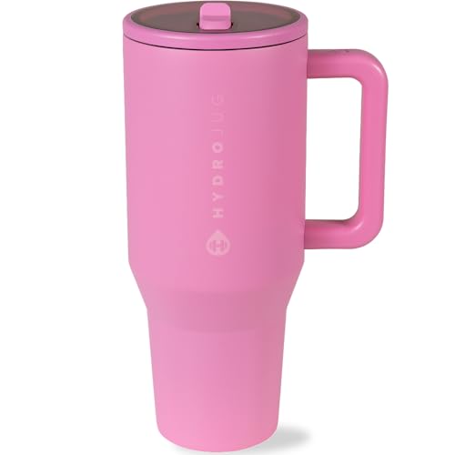 Image of HydroJug Traveler - 32 oz Water Bottle with Handle & Flip Straw - Fits in Cup Holder, Leak Resistant Tumbler-Reusable Insulated Stainless Steel & Rubber Base - Gifts for Women & Men, Taffy
