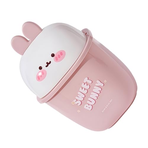 WEKAMOS Mini Cestino Da Scrivania Con Coperchio a Ribalta, Piccolo Cestino Da Tavolo in Materiale Pp Resistente, Portarifiuti Cartoon Rosa e Bianco Per Ufficio, Casa e Camera Da Letto