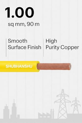 Image of 1.00 SQMM PVC Insulated Pure Copper Wire | Single Core Flexible Electric Cable | ISI Certified | 90 Meters | Yellow