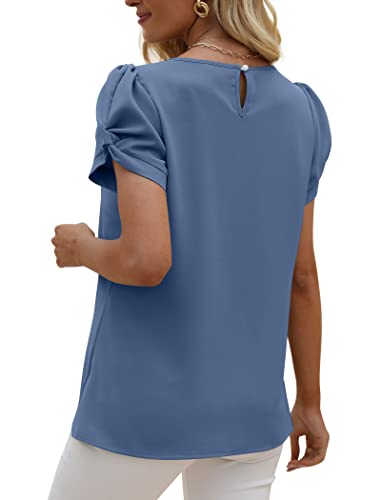 Saloogoe Summer Tops For Women 2023 Dressy Casual Short Sleeve Shirts Work Blouses Blue Xl #TOP2