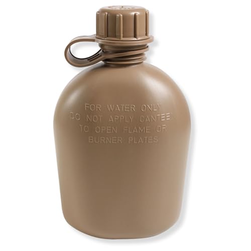 M MCGUIRE GEAR GI Durable 1 Qt. Rugged Plastic Canteen Water Bottle with Leak Resistant Cap, made of 100% durable polyethylene plastic, for Outdoor, Hiking, Camping Use, Coyote - Made in USA