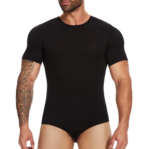 MISS MOLY Mens Short Sleeve Bodysuit Pajamas One Piece Crew Neck Romper Body Suit Basic Onesie Shirt