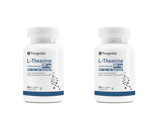 Image of Trexgenics L-THEANINE 200 mg, Double strength Stress, Focus, Mood, Relaxation Support (60 x 2 Packs) (120 Veg Capsules)