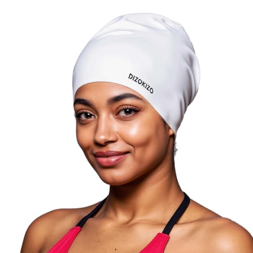 Dizokizo Extra Large Silicone Swim Cap for Long Hair, High Elasticity Waterproof Swimming Cap for...