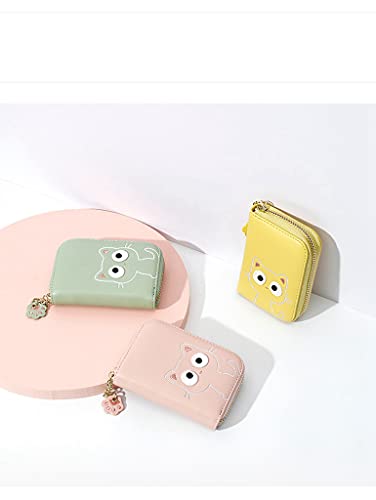 Sunwel Fashion Cute Little Cat Pattern Card Holder- Accordian Zipper Card Case Cash Pockets Coin Purse Zip Around Wallet With Paw Pendant (Green, Accordian) #TOP7